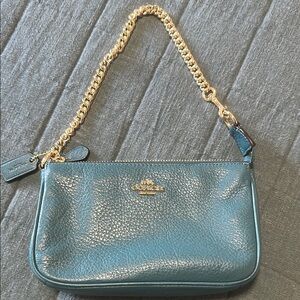 Coach Teal Green and Gold hardware Wristlet